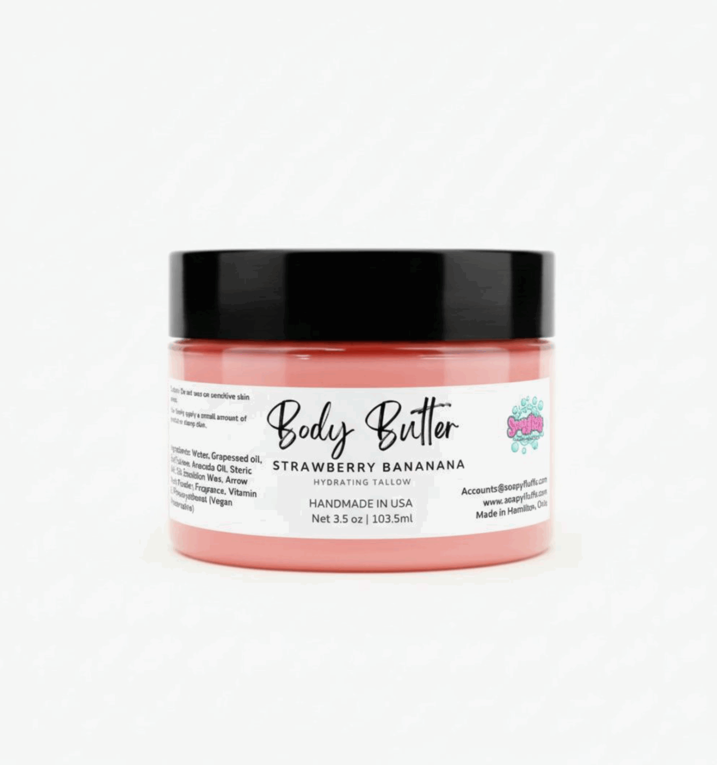 Strawberry Banana Cream Body Butter - Ultra-Hydrating & Non-Toxic Tallow Cream - Handmade Tallow Soap in Hamilton, Ohio - Soapyfluffs