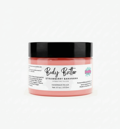 Strawberry Banana Cream Body Butter - Ultra-Hydrating & Non-Toxic Tallow Cream - Handmade Tallow Soap in Hamilton, Ohio - Soapyfluffs