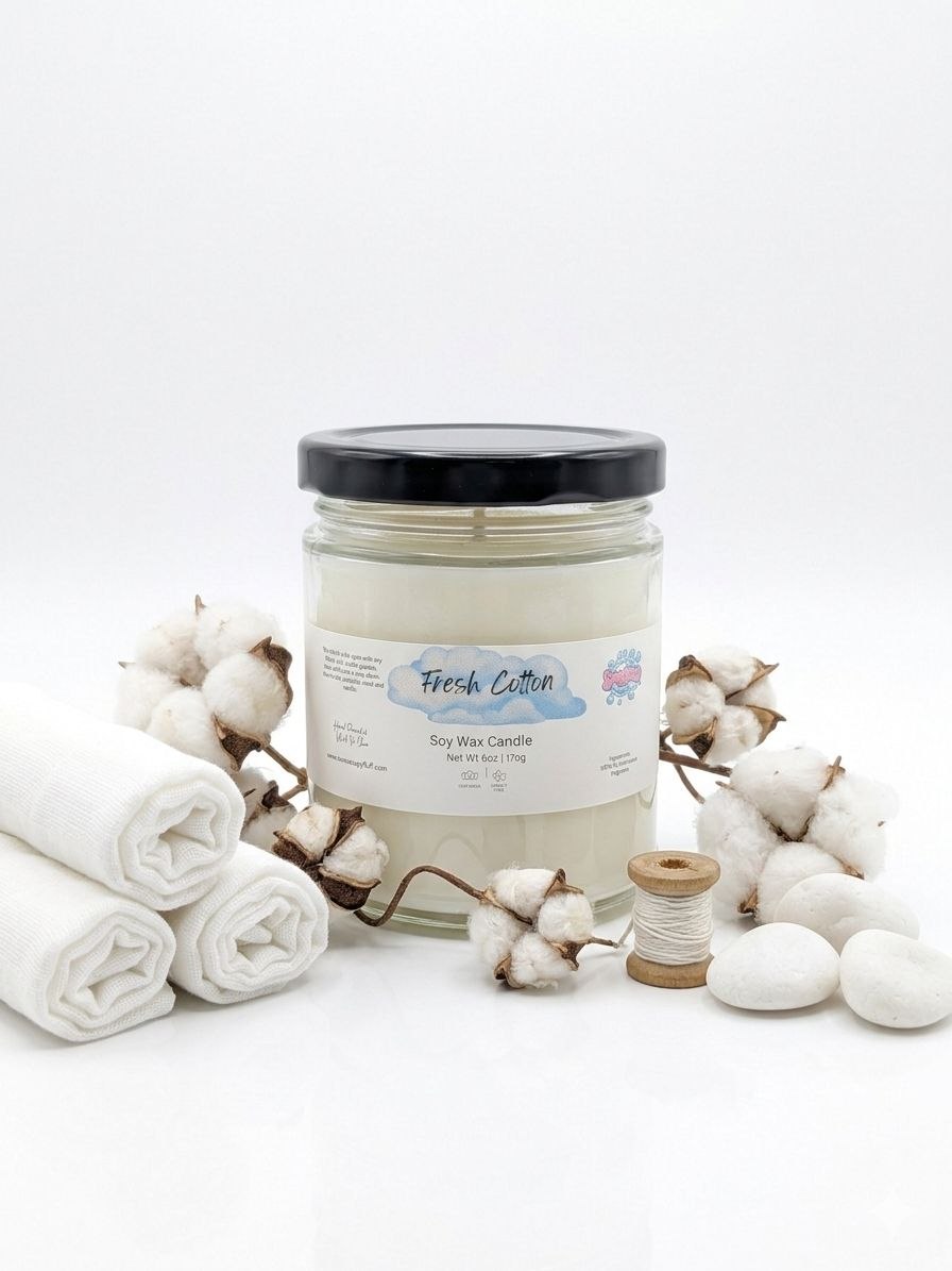 Fresh Cotton Spring Blooms Soy Candle - Clean Linen & Floral Non-Toxic Candle - Handmade Tallow Soap in Hamilton, Ohio - Soapyfluffs