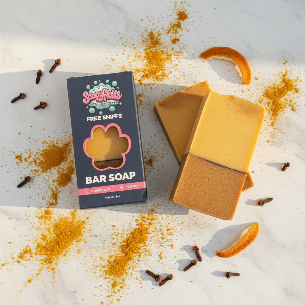 Mirchi's Turmeric Orange Clove Tallow Soap - Local Hamilton Collab & Anti-Inflammatory Bar - Handmade Tallow Soap in Hamilton, Ohio - Soapyfluffs